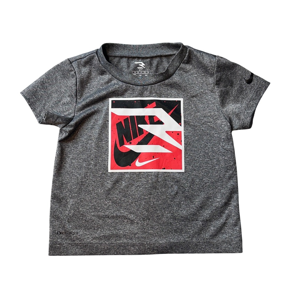 Nike T-Shirt Boys 24M Grey 3 Brand Dri-FIT Graphic Athletic Short Sleeve Tee